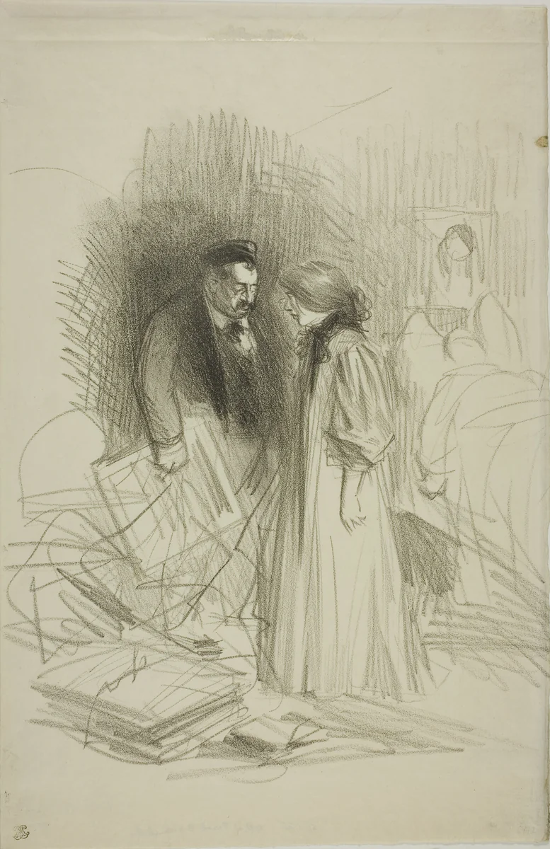 "I don't dare take them down yet...it would hurt him too much" by Jean-Louis Forain, print, 1887-1897