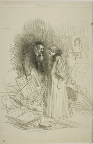 "I don't dare take them down yet...it would hurt him too much" by Jean-Louis Forain, print, 1887-1897