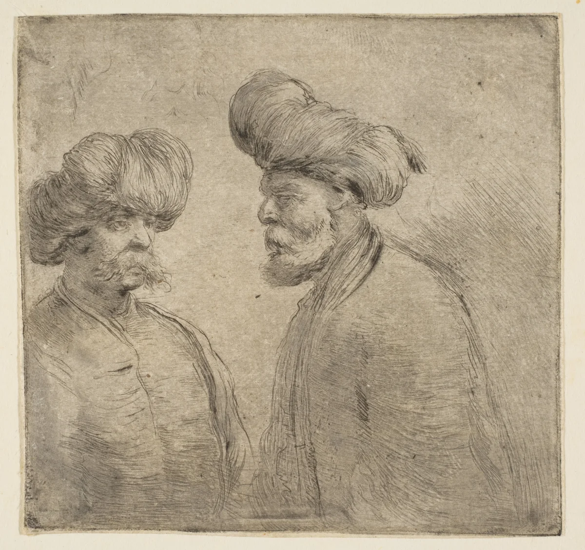 Two Turks in Turbans by Stefano della Bella, print, 1657-1667