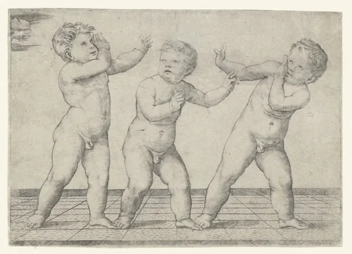 Drie naakte jongetjes by Giacomo Francia, print, 1510-1530