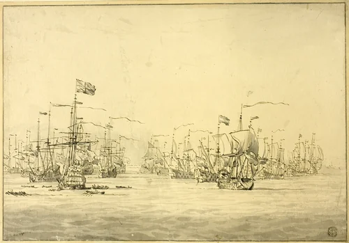 Dutch and English Fleets by Willem van de Velde II, drawing, 1653-1707