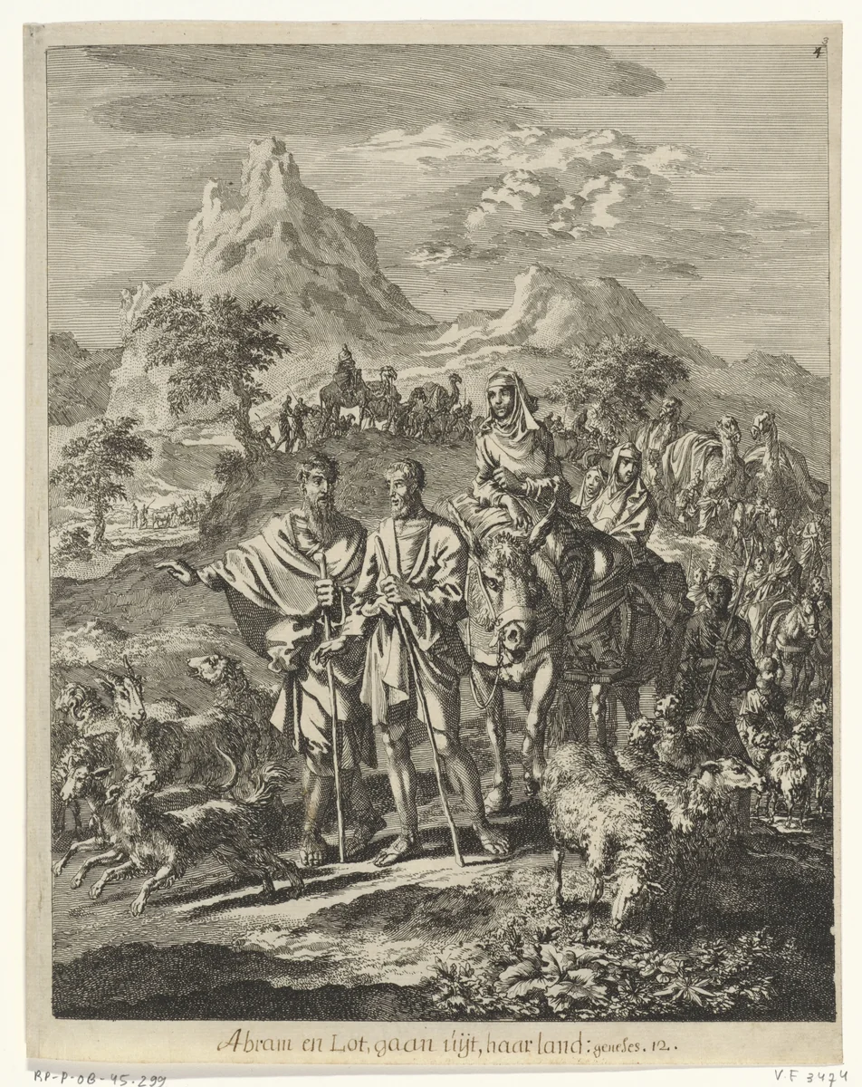 Abraham en Lot vertrekken naar Kanaän by Jan Luyken, print, 1708
