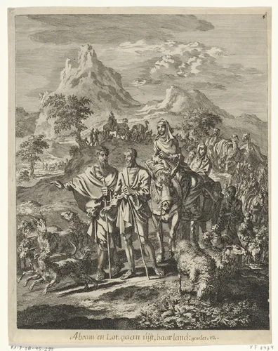 Abraham en Lot vertrekken naar Kanaän by Jan Luyken, print, 1708