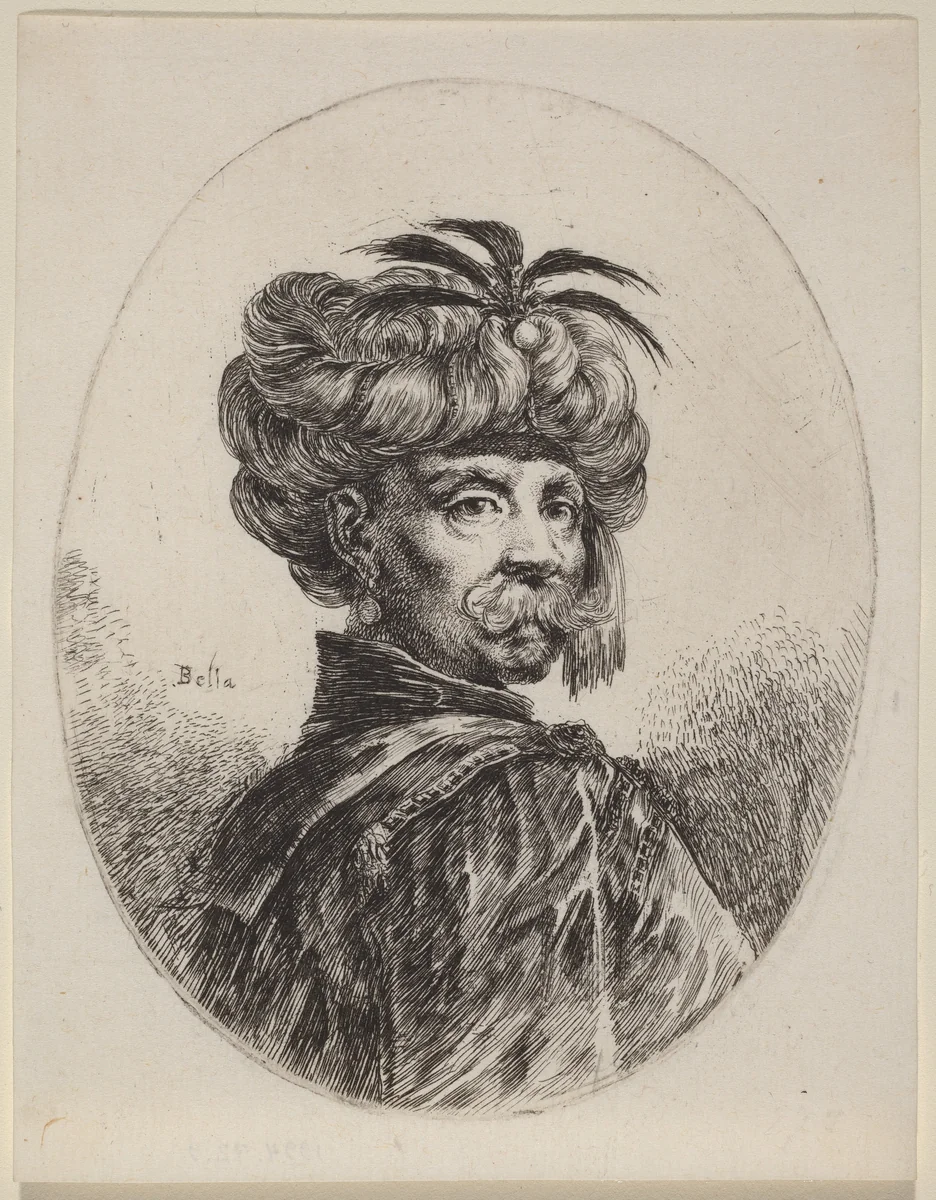 Moor in a Turban Trimmed with Five Feathers by Stefano della Bella, print, 1649-1650