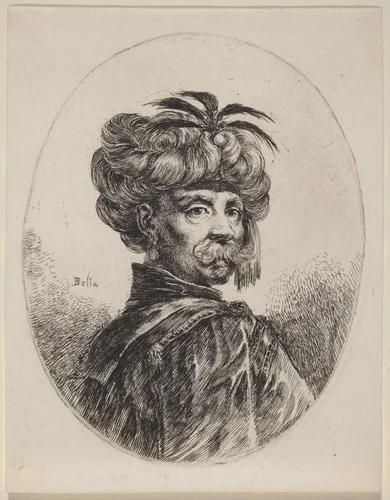 Moor in a Turban Trimmed with Five Feathers by Stefano della Bella, print, 1649-1650