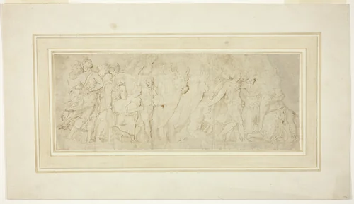 Procession of Figures and Oxen by Girolamo Sellari, drawing, 1549-1553