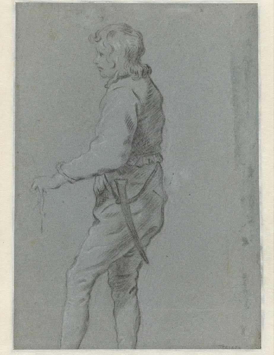 Staande jongeman, naar links by anonymous, drawing, 1600-1699