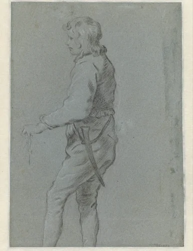 Staande jongeman, naar links by anonymous, drawing, 1600-1699