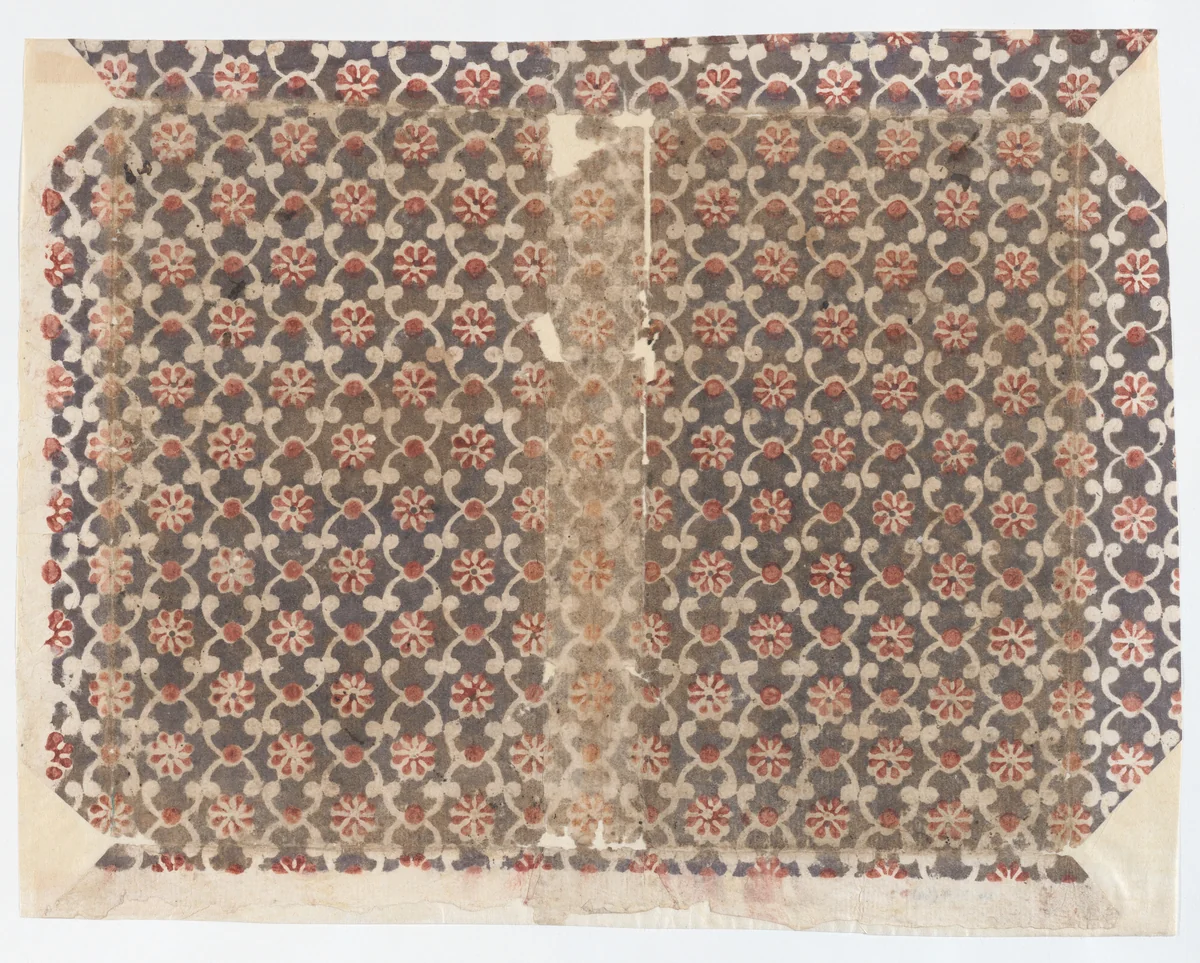 Sheet with overall lattice pattern with rosettes by anonymous, print, 1800-1900