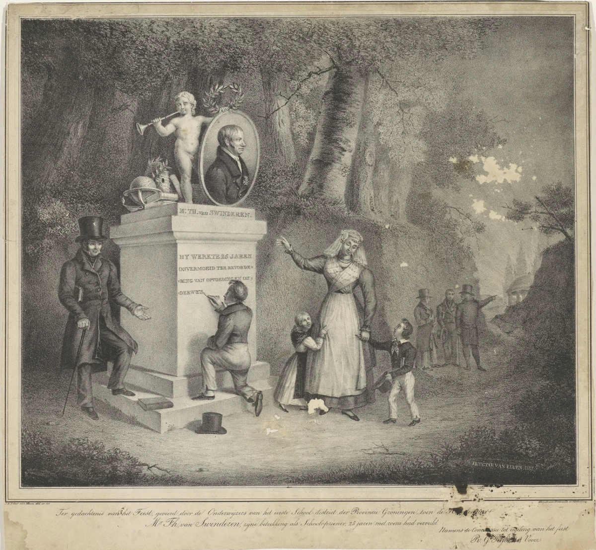 Monument voor Theodorus van Swinderen by Jan Baptist Tetar van Elven, print, 1832
