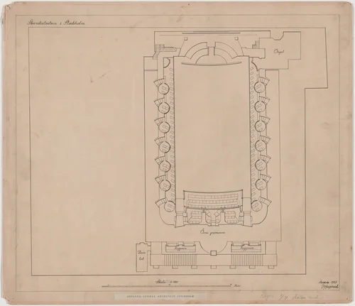 Skandia Cinema, Stockholm, Sweden, Floor plan of mezzanine by Erik Gunnar Asplund, architecture, 1923