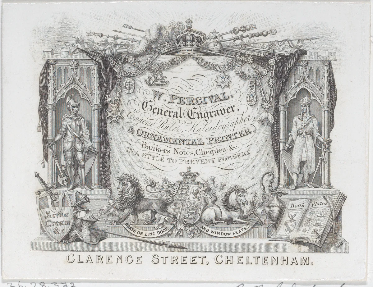 Trade Card for W. Percival, General Engraver & Ornamental Printer by anonymous, print, 1800-1900