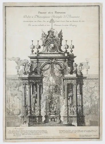 Design for the Decoration of the Altar to be erected during the Holy Week, Dedicated to Monseigneur Christophe de Beaumont, Archbishop of Paris by Louis Jean Desprez, print, 1769