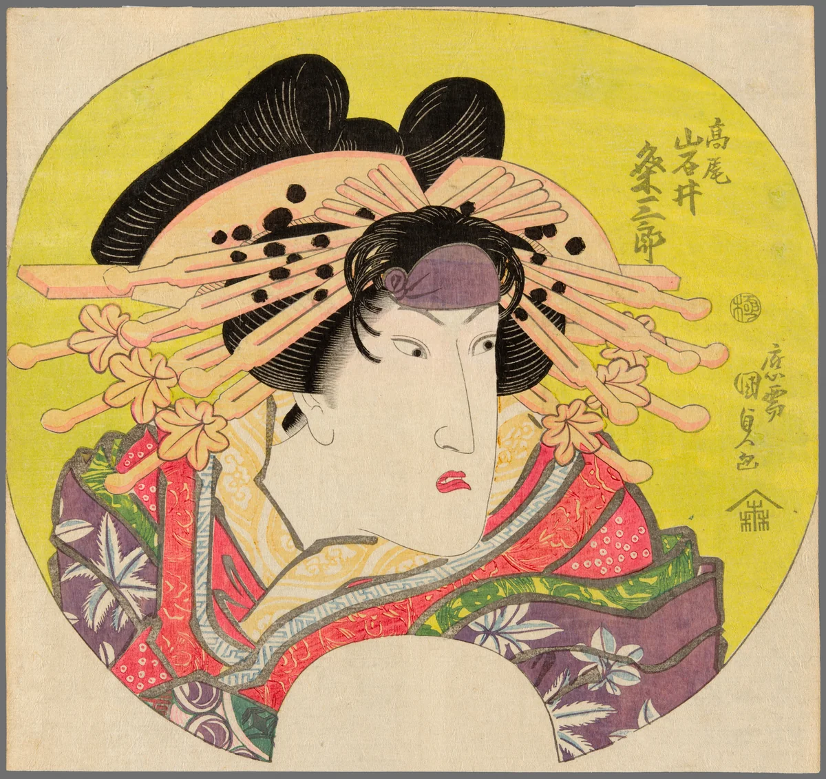 Iwai Kumesaburo II as the Courtesan Takao in Banzei Okuni Kabuki by Utagawa Kunisada I, print, 1822-1832