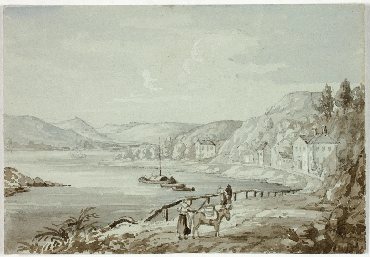 On the Rhine (recto), and Mother and Child (verso) by Elizabeth Murray, drawing, 1841