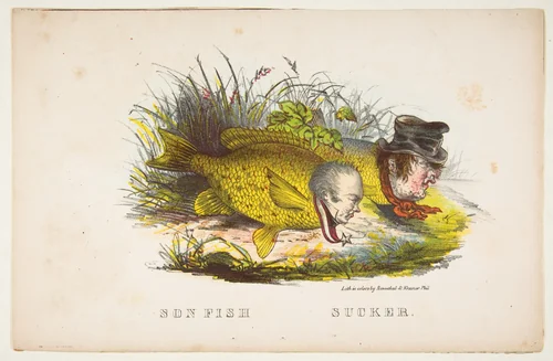 Son Fish and Sucker, from "The Comic Natural History of the Human Race" by Henry Louis Stephens, print, 1851