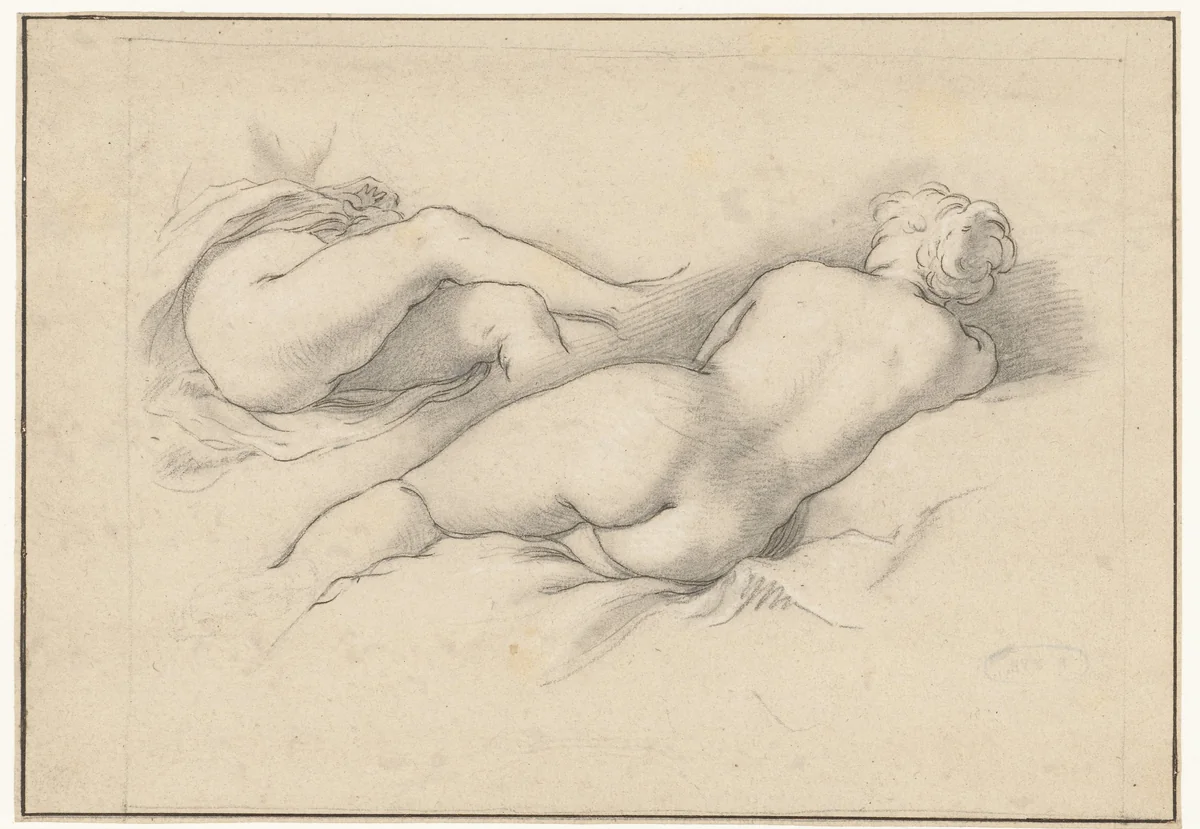 Studies of a Reclining Female Nude by Abraham Bloemaert, drawing, 1645-1651