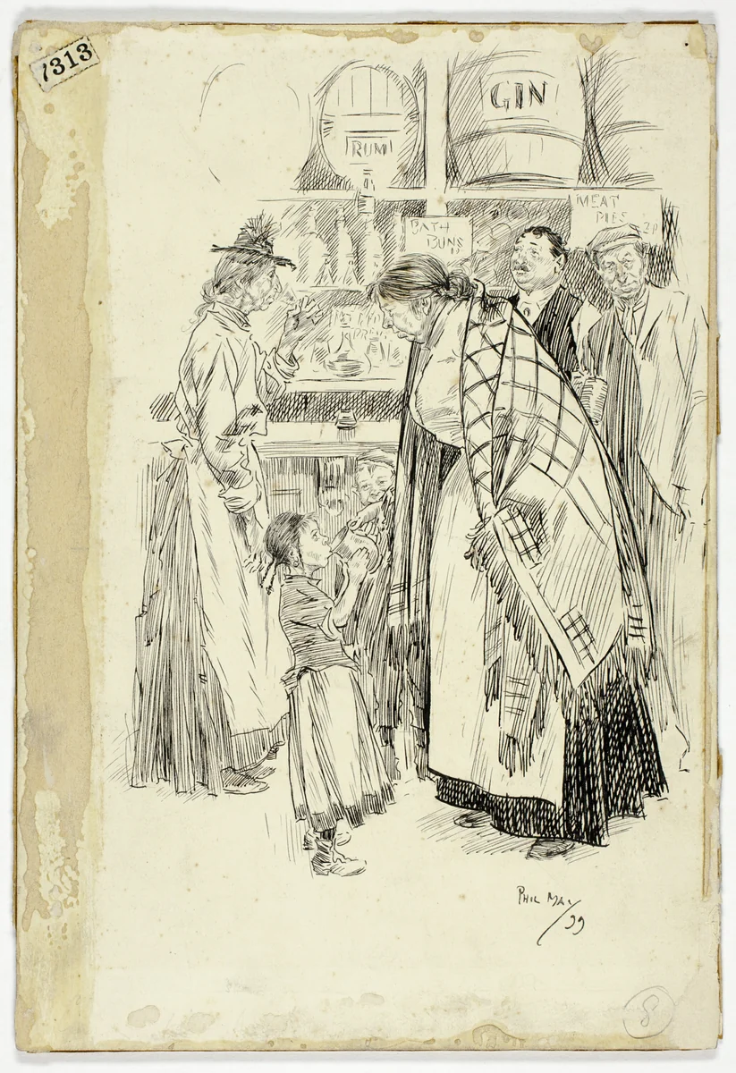 London East End: Sketch in an East End Gin Shop by Philipp William May, drawing, 1899