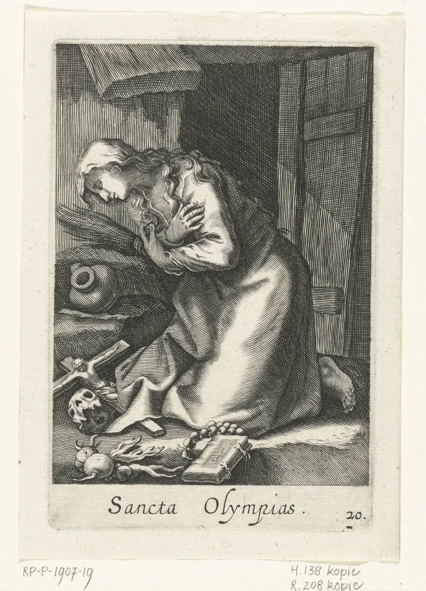 Heilige Olympias van Constantinopel als kluizenaarster by anonymous, print, 1590-1662