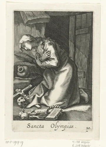 Heilige Olympias van Constantinopel als kluizenaarster by anonymous, print, 1590-1662