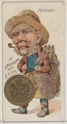 Norway, 10 Kronors, from the series Coins of All Nations (N72, variation 1) for Duke brand cigarettes by W. Duke, Sons & Co., print, 1889