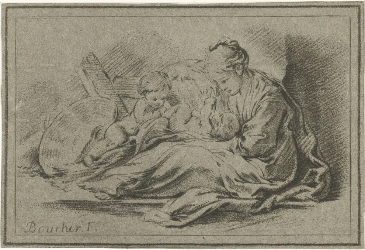 Moeder en twee kinderen by Jurriaan Cootwijck, print, 1724-1798