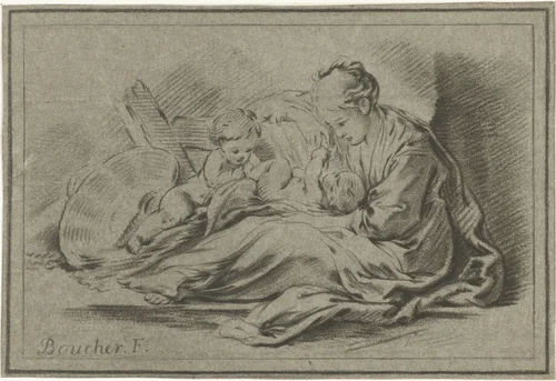 Moeder en twee kinderen by Jurriaan Cootwijck, print, 1724-1798