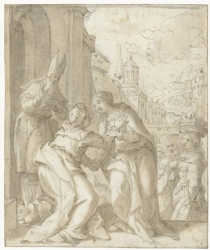 Visitatie by Denys Calvaert, drawing, 1585-1595