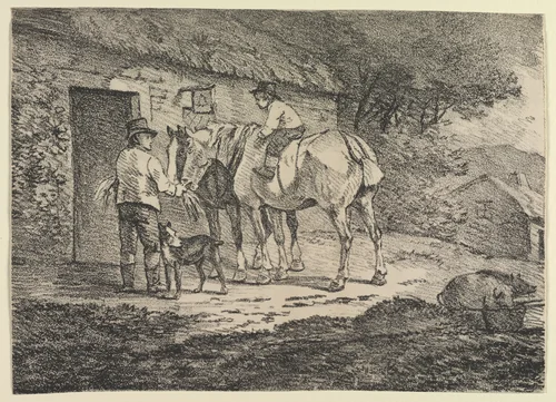 Specimens of Polyautography: Horses at a Cottage Door by Johann Conrad Gessner, print, 1804