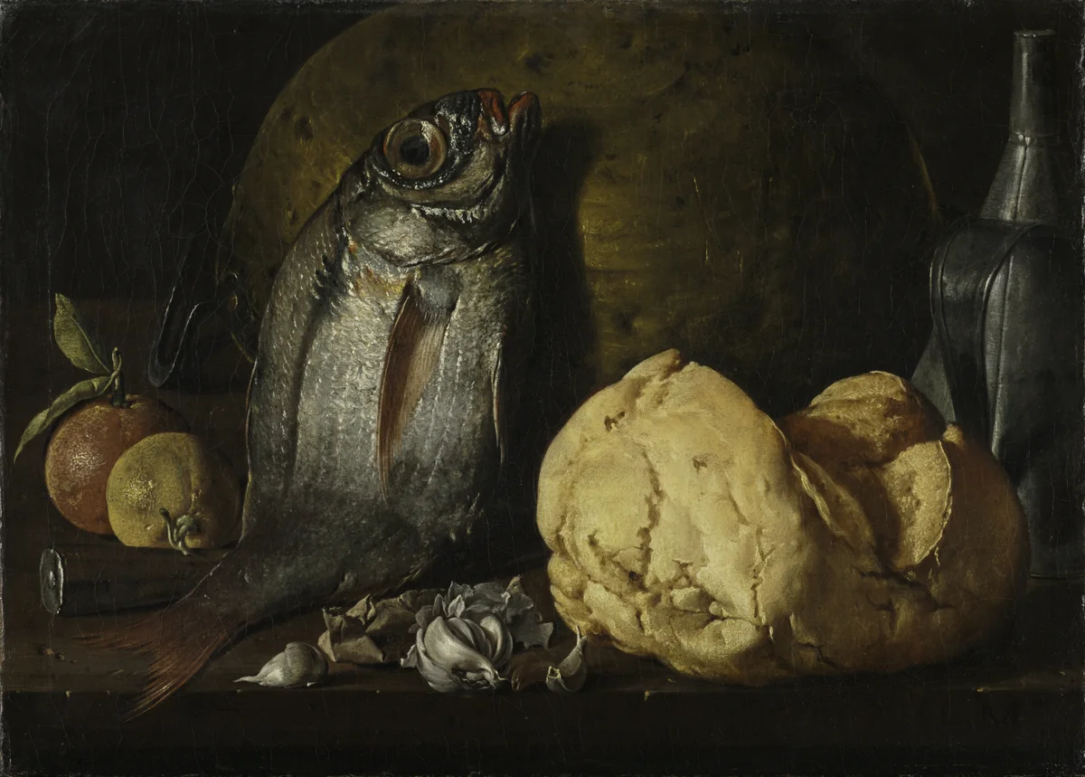 Still Life with Fish, Bread, and Kettle by Luis Meléndez, painting, 1767-1777