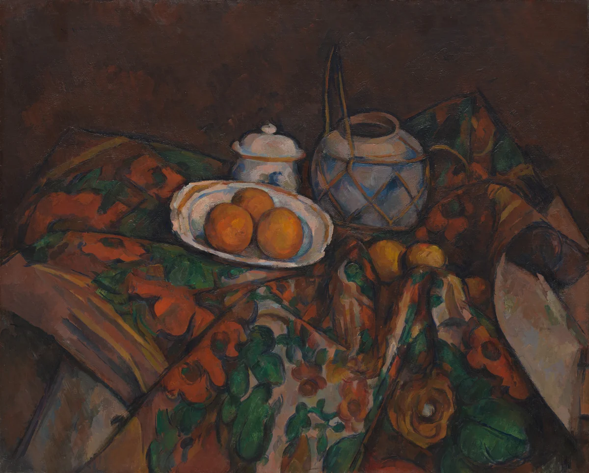 Still Life with Ginger Jar, Sugar Bowl, and Oranges by Paul Cézanne, painting, 1902