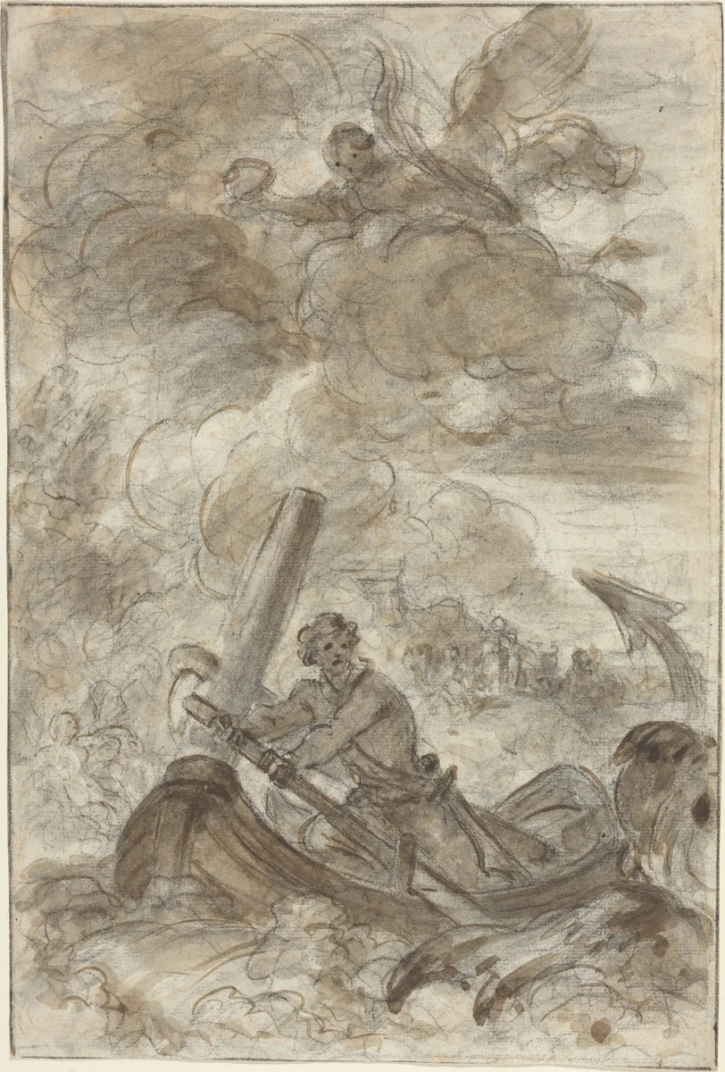 Orlando Kills the Orc with an Anchor by Jean Honoré Fragonard, drawing, 1732-1806