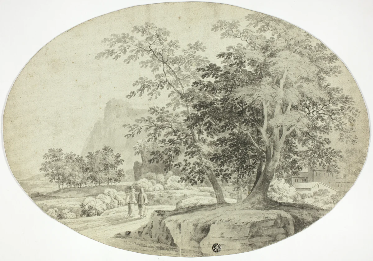 Two Pilgrims on a Wooded Road by Unknown Artist, painting, 1700-1799