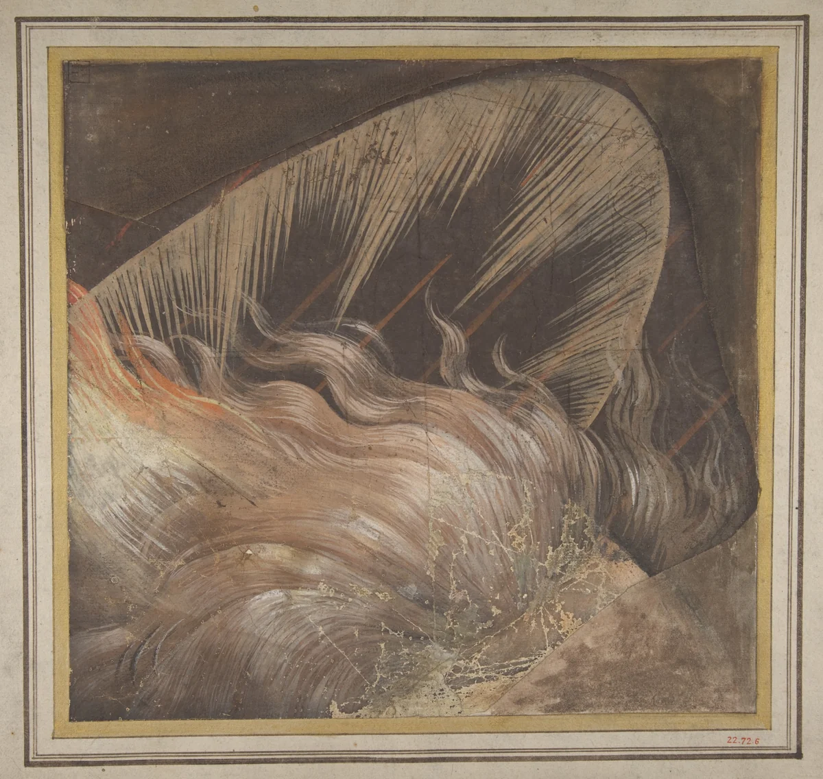 Head of an Apostle Surrounded by a Tongue of Fire and a Nimbus: Fragment of a Cartoon for a Descent of the Holy Spirit by Raphael, drawing, 1500-1550