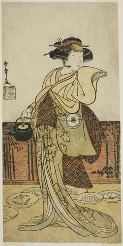 The Actor Iwai Hanshiro IV as Tsukisayo in the Play Gohiiki Nenne Soga, Performed at the Nakamura Theater in the First Month, 1779 by Katsukawa Shunsho (勝川 春章), print, 1774-1784