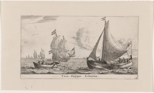 Two "Steiger Schuiten" by Reinier Nooms, print, 1647-1657