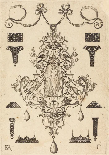 Large Pendant, Hope Standing at Centre by Daniel Mignot, print, 1593