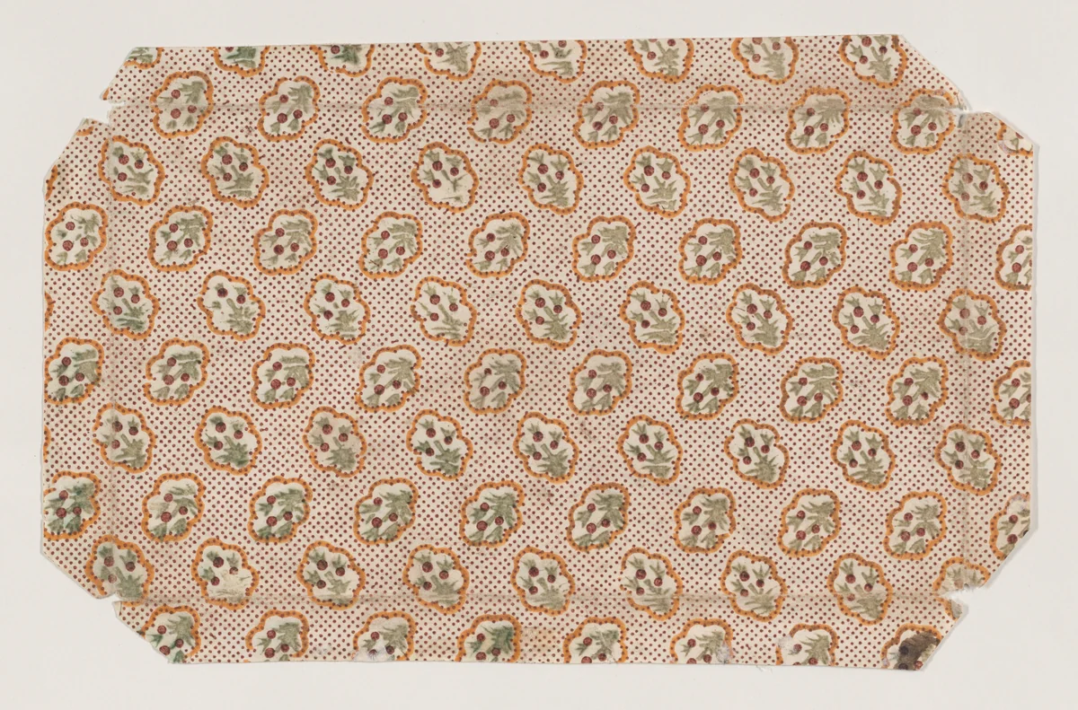 Sheet with overall floral and dot pattern by anonymous, print, 1800-1900