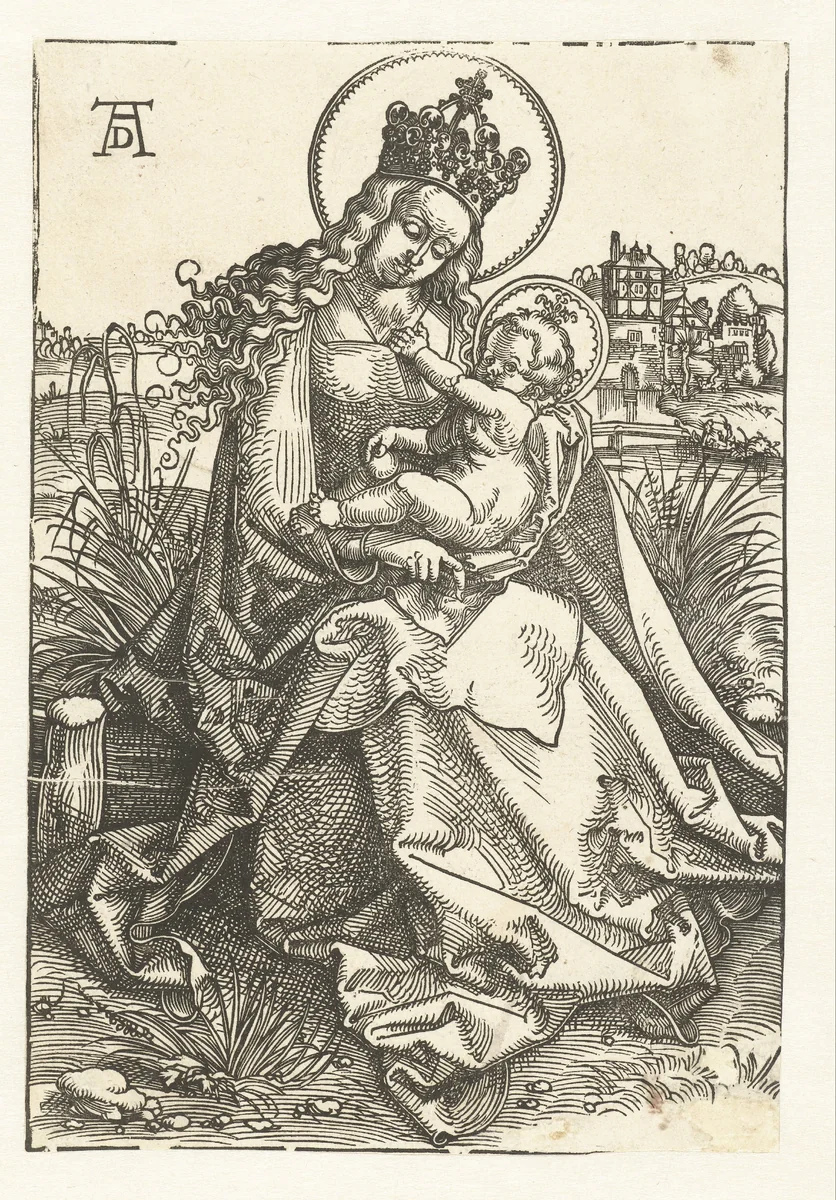 Zittende Maria met kind in landschap by Hans Baldung Grien, print, 1505-1507