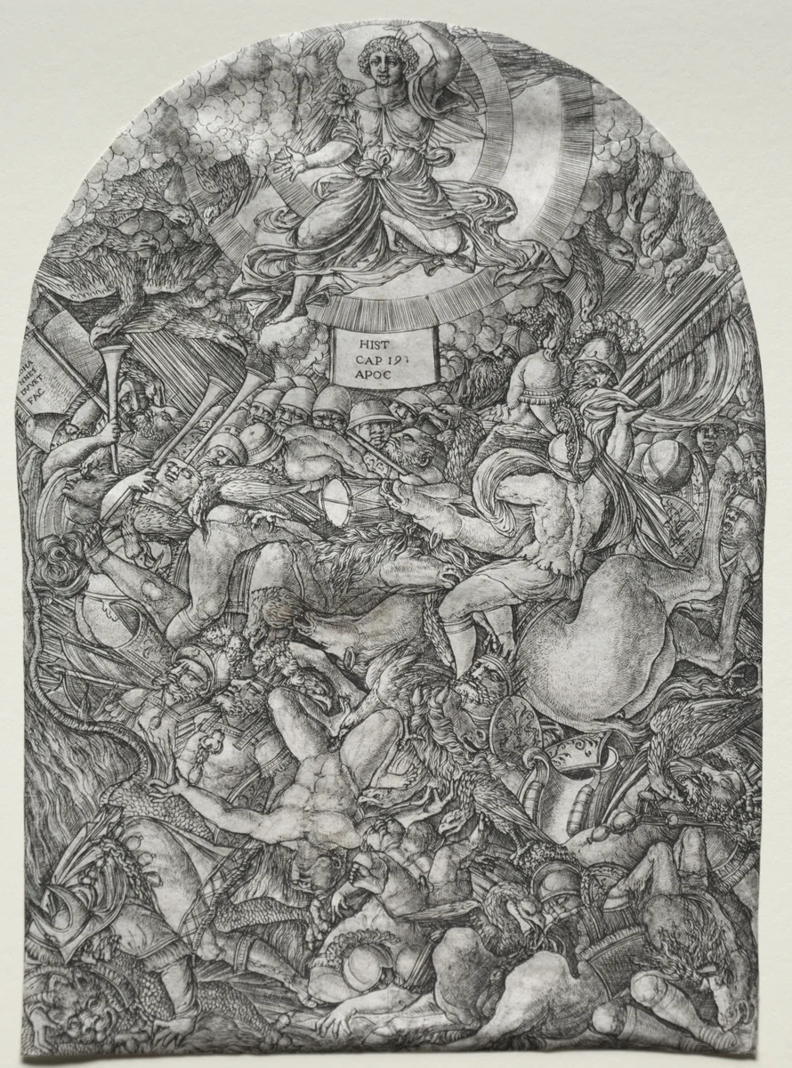 The Apocalypse: The Angel in the Sun Calling the Birds of Prey by Jean Duvet, print, 1500-1599