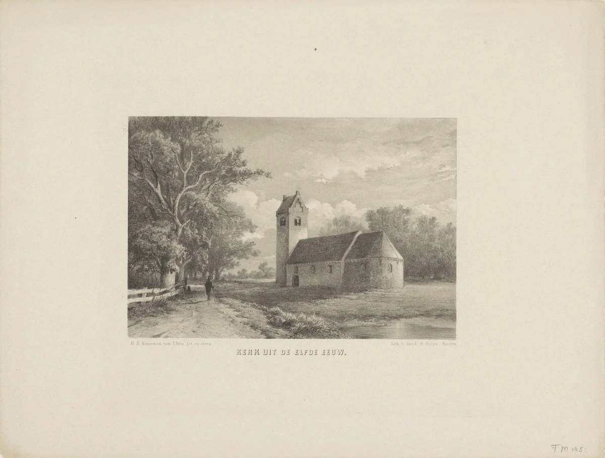 Kerk, 11e eeuw by Hendrik Dirk Kruseman van Elten, print, 1857-1864