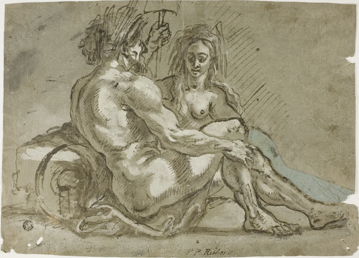River God and a Nymph by Abraham Janssens or Peter Paul Rubens, drawing, 1594-1632
