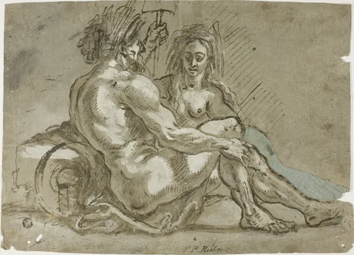 River God and a Nymph by Abraham Janssens or Peter Paul Rubens, drawing, 1594-1632