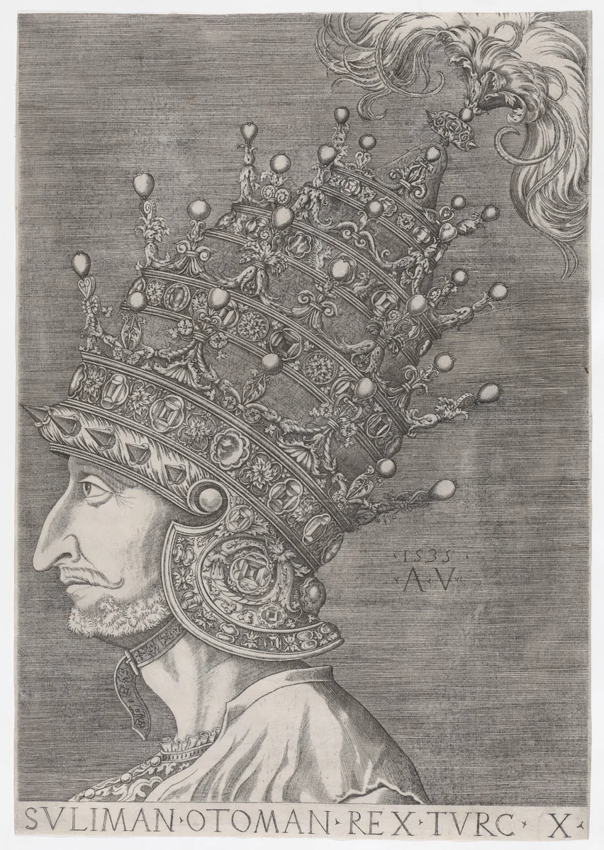 Suleiman II by Agostino Veneziano, print, 1535