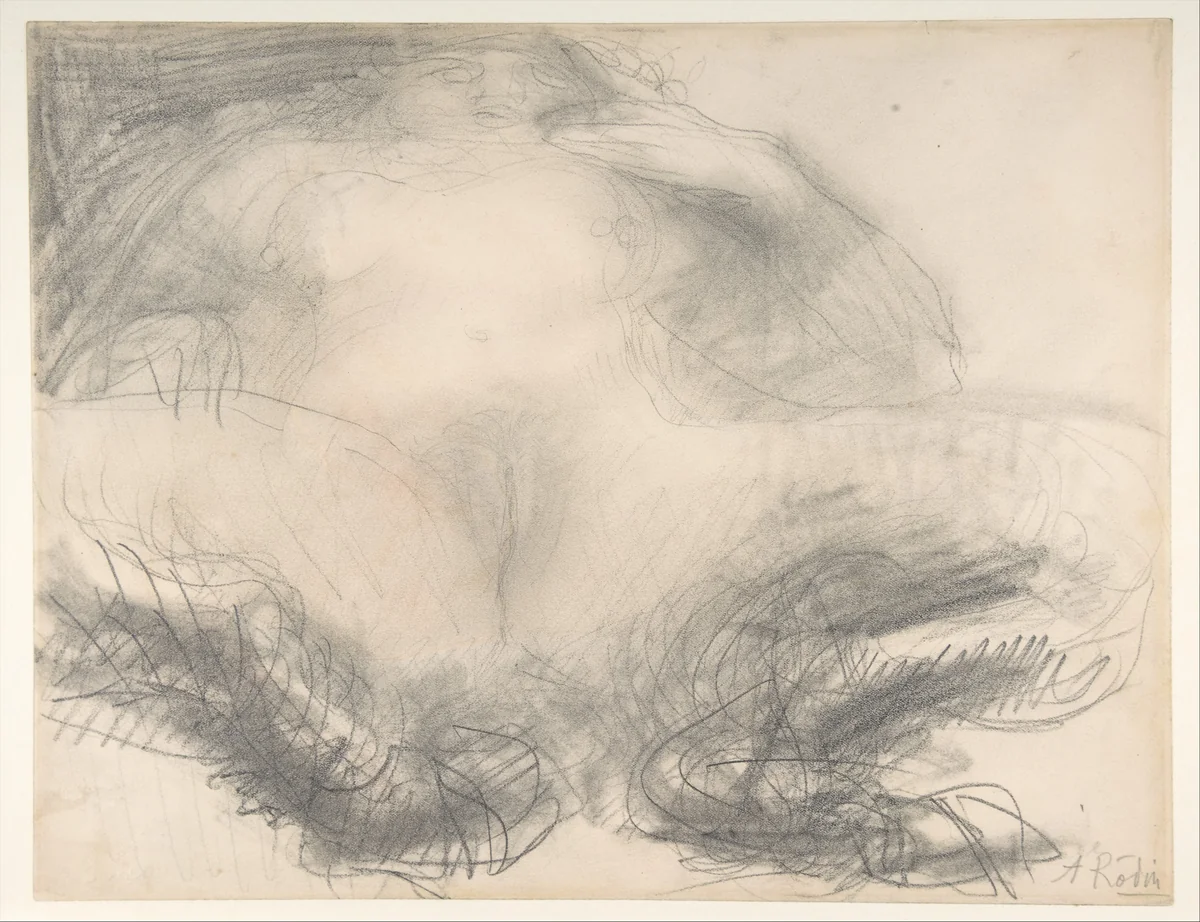 Study of a nude female figure (Satyress) by Auguste Rodin, drawing, 1905-1908