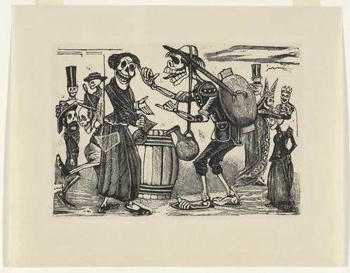 The Scintillating and Amusing Calavera of Doña Tomasa and Simon, The Water Carrier (Chispeante y divertida Calavera de Doña Tomasa y Simon el Aquador) by José Guadalupe Posada, print, 1888