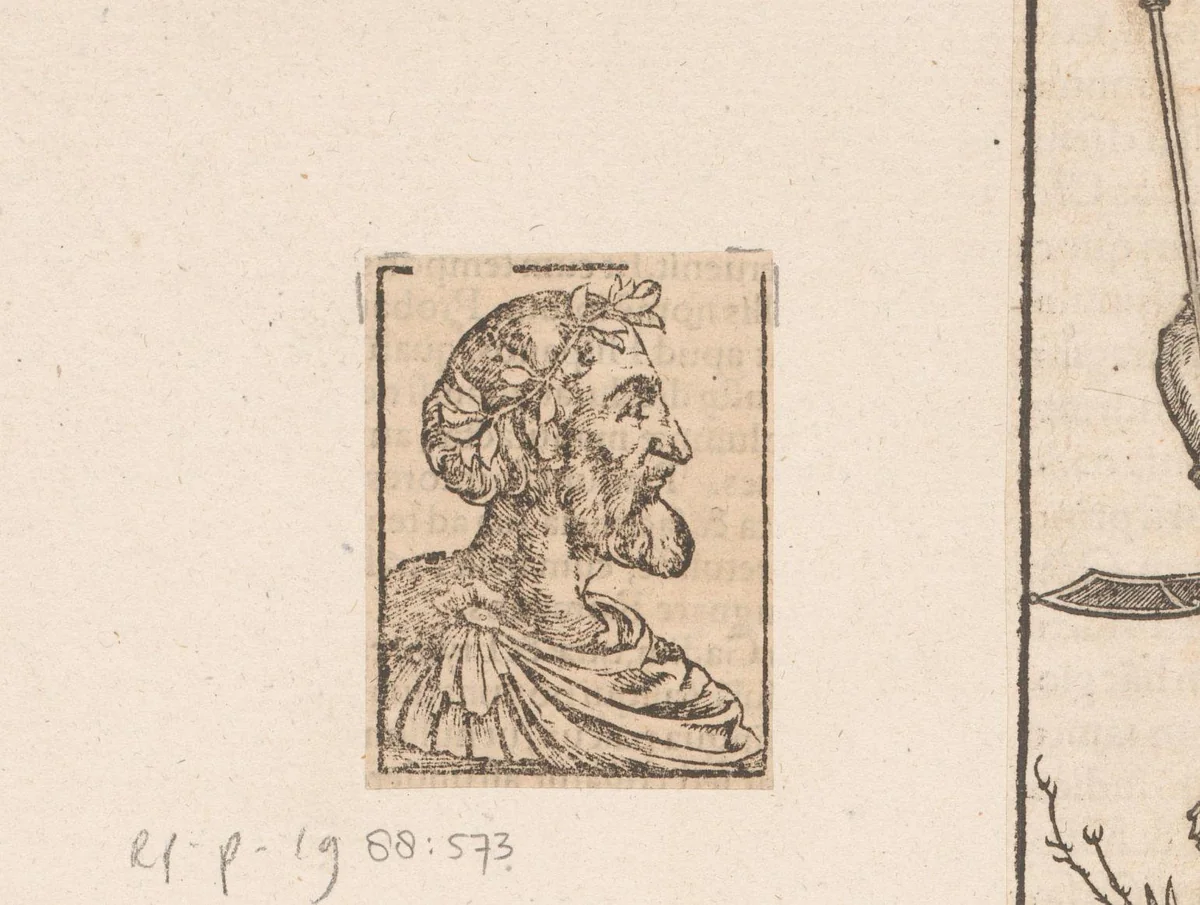 Buste van een man met een lauwerkrans by anonymous, print, 1500-1599