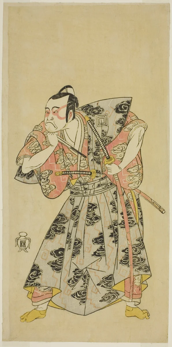 The Actor Ichikawa Danzo III as Fuwa Banazemon in the Play Date Moyo Kumo ni Inazuma, Performed at the Morita Theater in the Tenth Month, 1768 by Katsukawa Shunsho (勝川 春章), print, 1763-1773