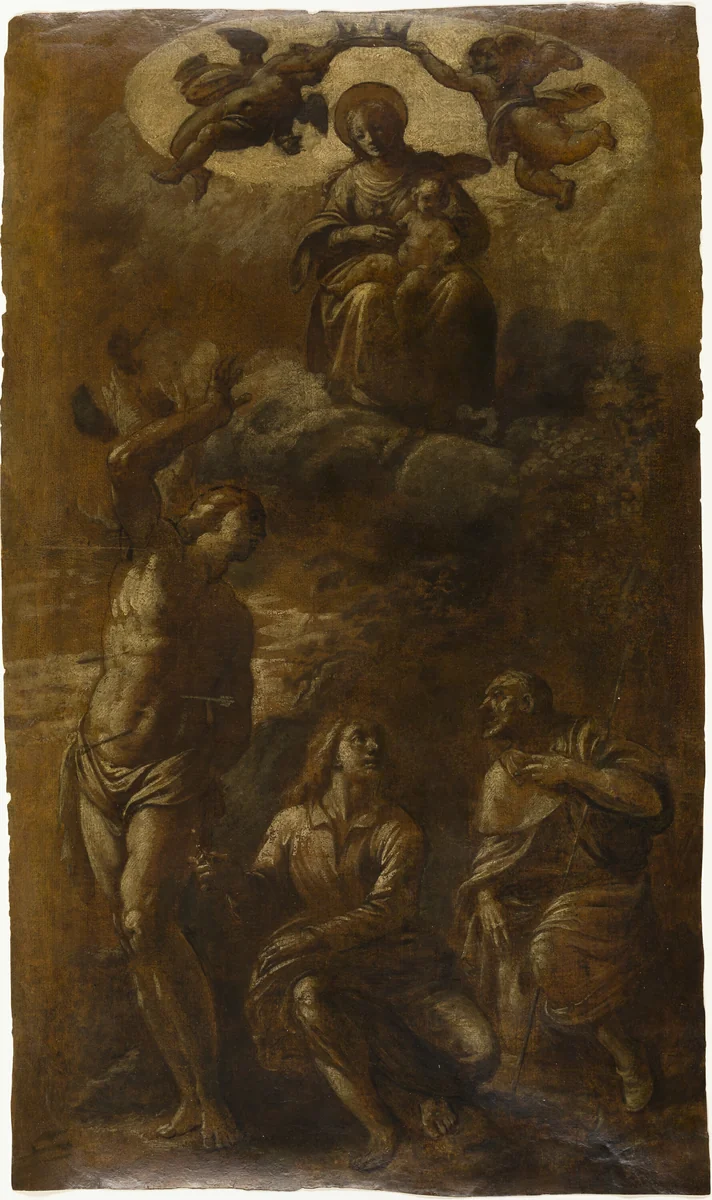 Virgin and Child in Glory with Saints Sebastian, John the Evangelist, and Roch by Pasquale Ottino, painting, 1605-1615