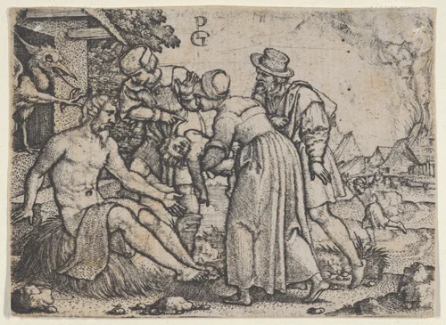 The Persecution of Job by Georg Pencz, print, 1500-1550